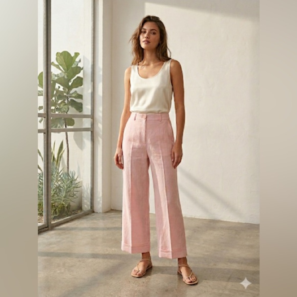 💗🌸💗 Lauren Ralph Lauren Petite Linen-Blend Cropped Wide-Leg Twill Pants size 8
